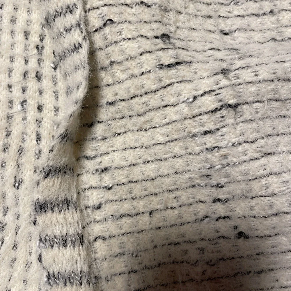SIONI Open Front Cardigan Crop Sweater Fuzzy Drape Front Light Beige M Boxy Flow